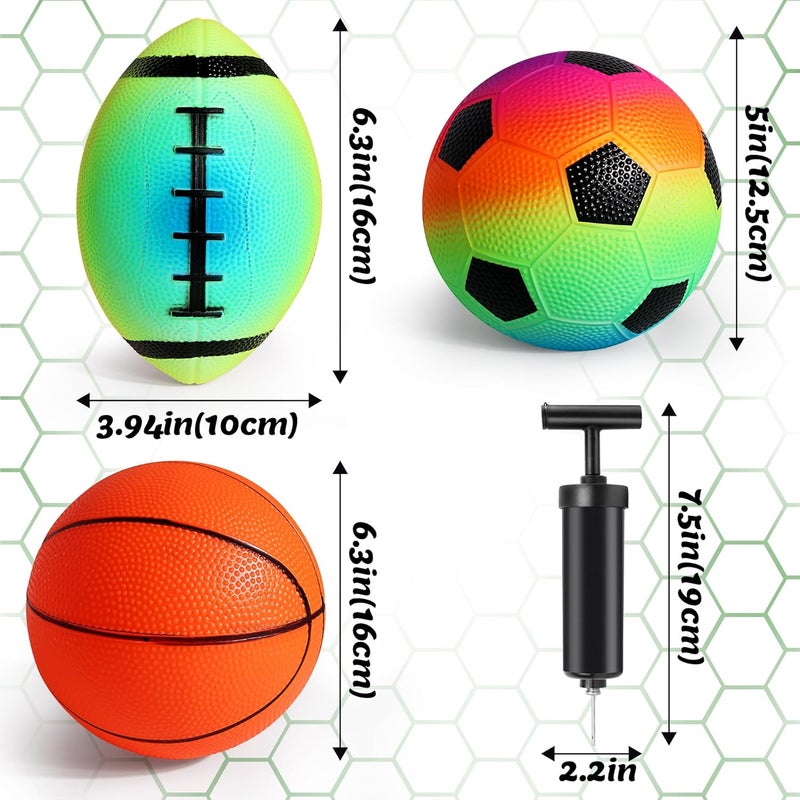 Billeeit Small Sports Balls for Toddler Pack of 6, 2 Each of 5" Football, Basketball, Soccer for Playground, Toy Balls Inflatable Multi-Sport Ball Set with 1 Pump for Indoor and Outdoor Activities - Image 2