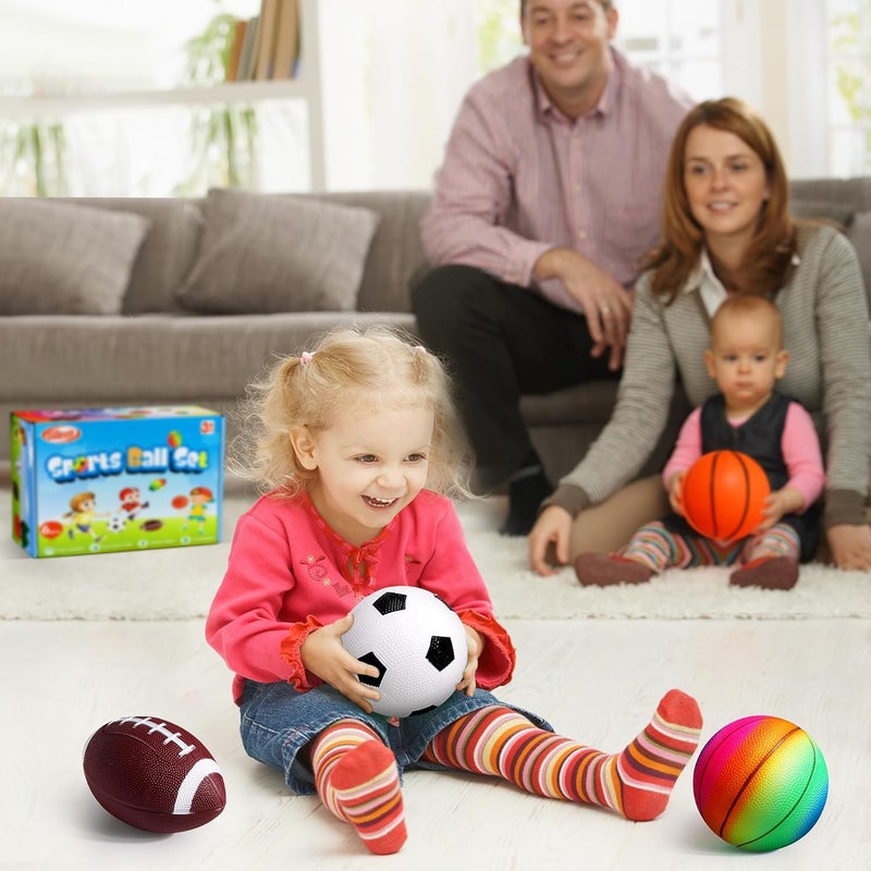 Billeeit Small Sports Balls for Toddler Pack of 6, 2 Each of 5" Football, Basketball, Soccer for Playground, Toy Balls Inflatable Multi-Sport Ball Set with 1 Pump for Indoor and Outdoor Activities - Image 5