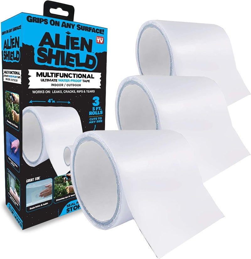 ALIEN TAPE Alien Shield Transparent Sealing Tape Waterproof Repair Tape Adhesive Strips Patch Tape to Repair Tears, Cracks, and Leaks, 3 Rolls Total 15 Feet Rolls x 4” Width As Seen On TV - Image 1
