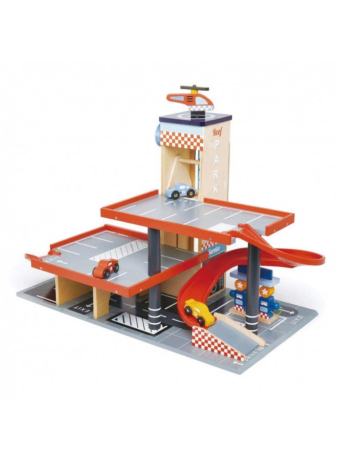 Tender Leaf Toys - Blue Bird Service Station - Classic Wooden Garage and Service Station for Cars and Helicopter with Ramps, Petrol Pumps and Car Wash Center - Imaginary and Roleplay for Children 3+ - Image 5