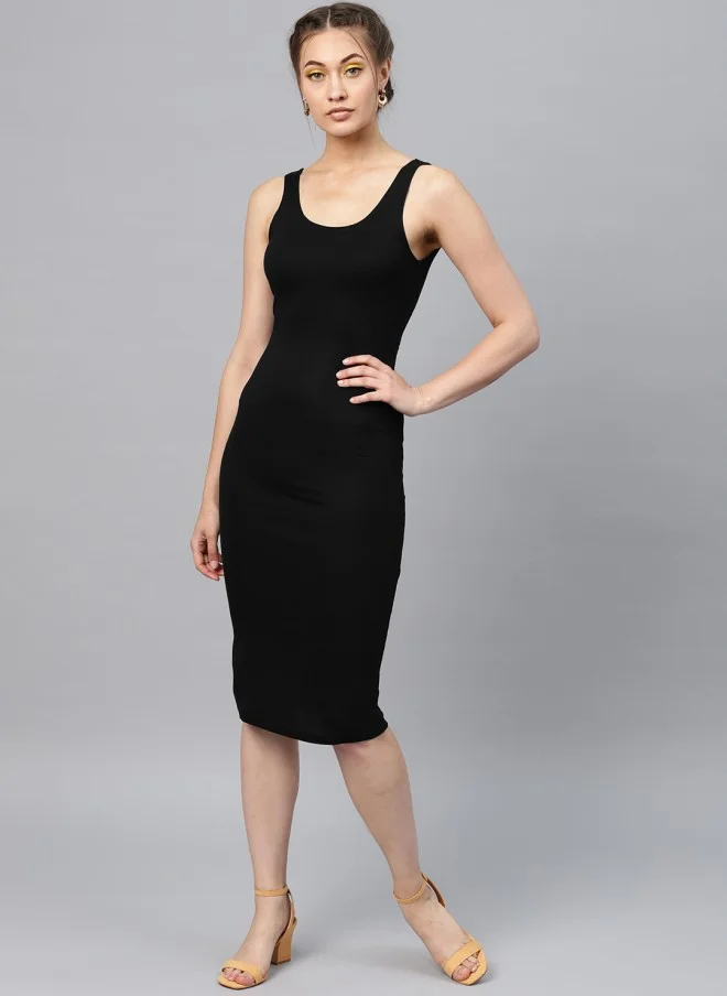 SASSAFRAS Black Solid Bodycon Dress for Women