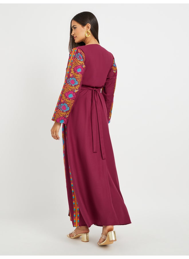 Maxim Creation Maxim Creation Embroidered V Neck Belted Jalabiya  - Image 5