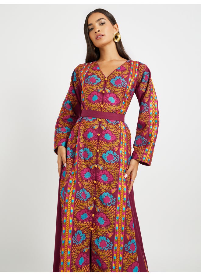 Maxim Creation Maxim Creation Embroidered V Neck Belted Jalabiya  - Image 3