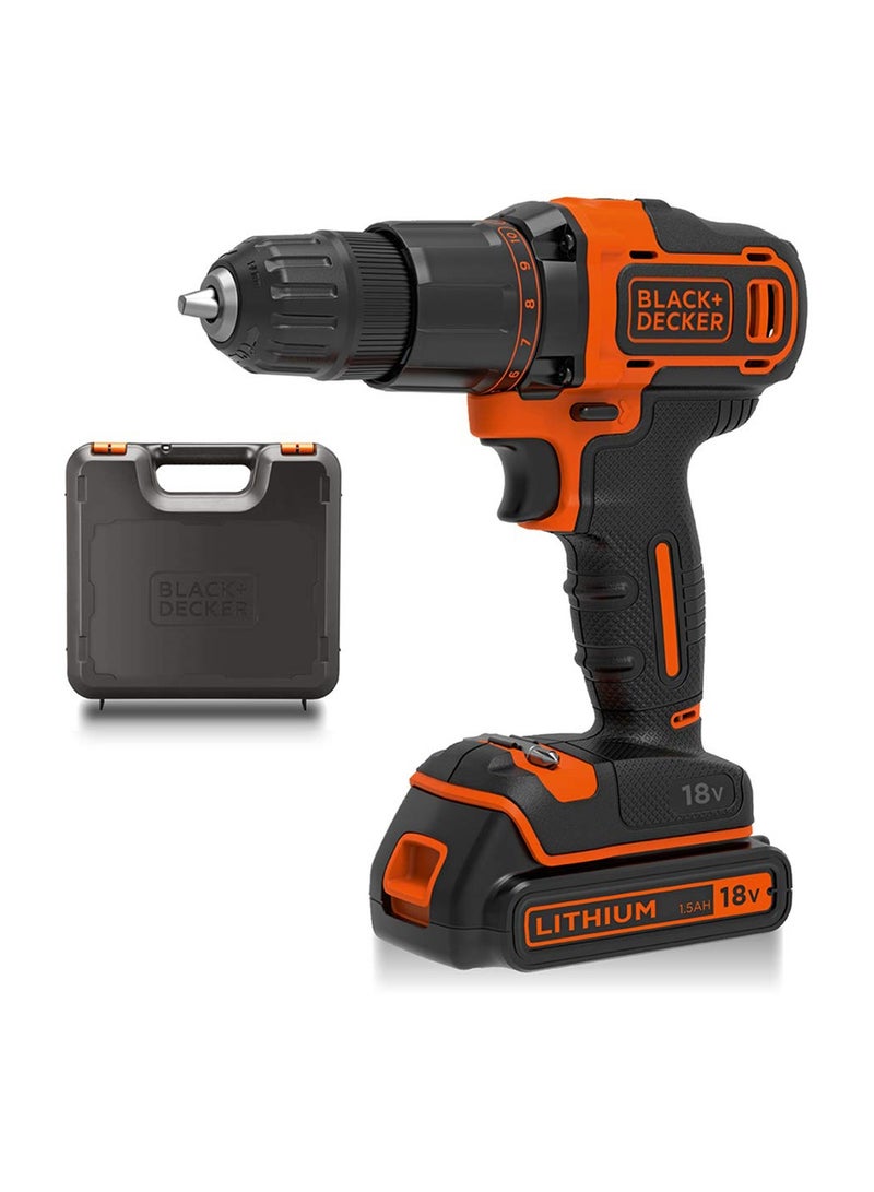 BLACK+DECKER Cordless Hammer Drill,18V, 1.5Ah Li-Ion Battery, 10 Torque Settings, 21,000 BPM, Variable Speed, Keyless Chuck, Includes Kitbox, for Wood, Metal, Masonry, Orange - BCD700S1K-GB - Image 2