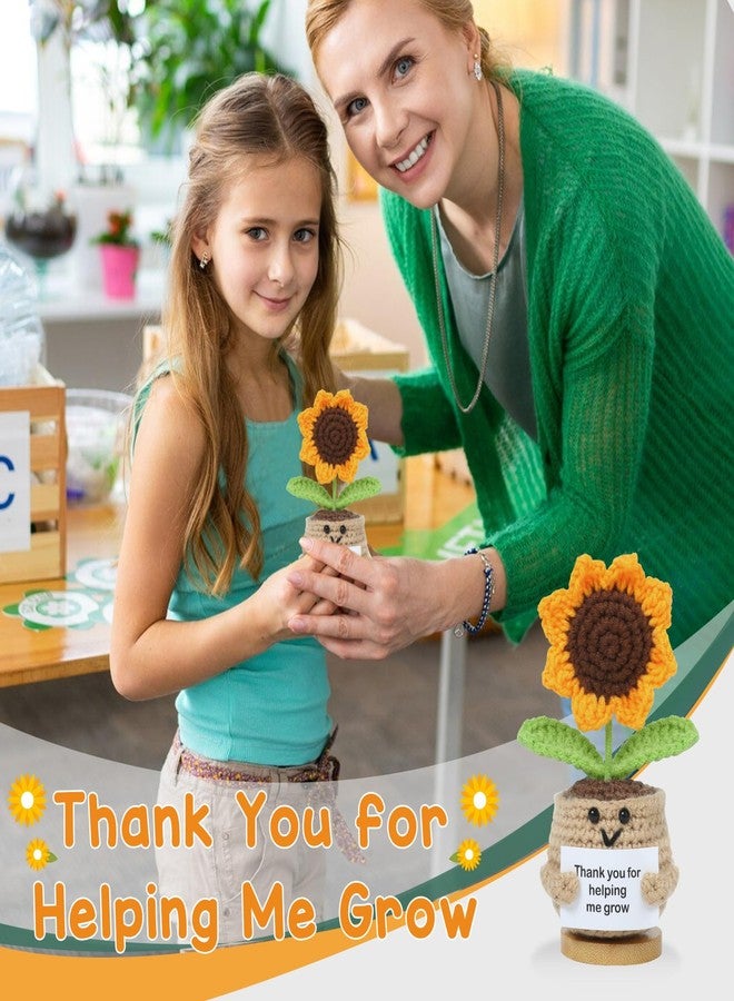 NTYNTY هدايا تقدير المعلمات من NTYNTY، هدايا شكر للنساء، نبتة كروشيه يدوية الصنع للدعم العاطفي الإيجابي مع بطاقة، أسبوع تقدير المعلمات، التخرج - زهرة عباد الشمس الكلاسيكية - Image 3