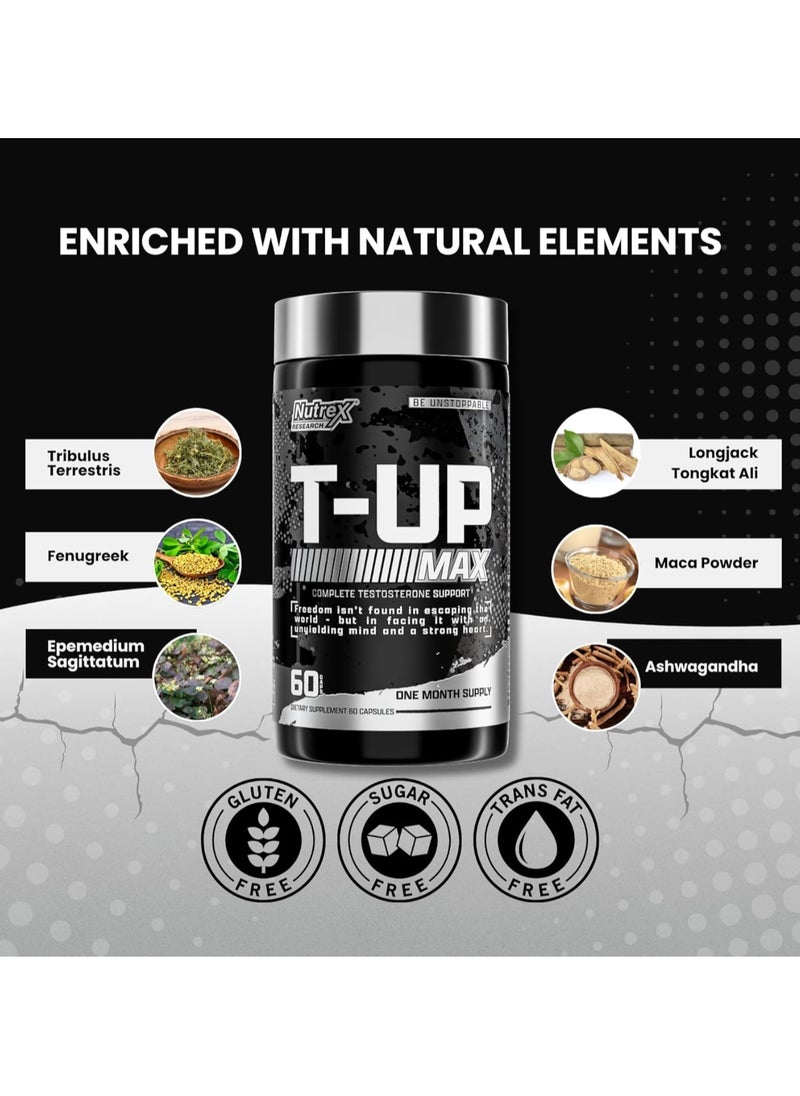 Nutrex Research T-UP, 60 Capsules, Complete Testosterone Support  - Image 2