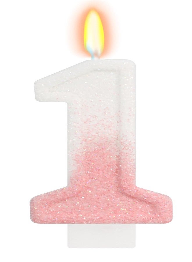 ElekFX Gradient Pink Number 1 Candle, Girls Just Wanna Be One Birthday Cake Topper, Pastel Pink First Birthday Decorations for Girls Party Supplies - Image 1
