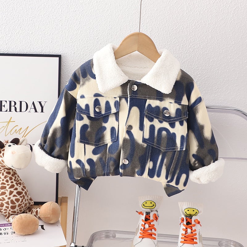 Boys' Denim Coat Clothing 2023 New Baby Korean Style Fleece-Lined Thickened Jacket Baby Children'S Coat Fashion - Image 3