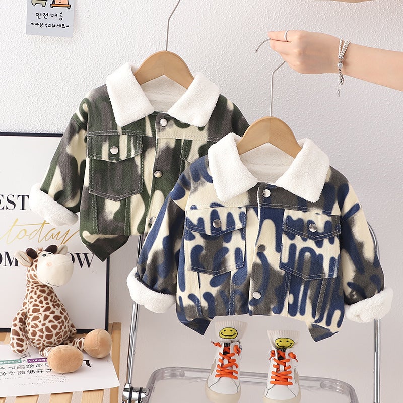 Boys' Denim Coat Clothing 2023 New Baby Korean Style Fleece-Lined Thickened Jacket Baby Children'S Coat Fashion - Image 2