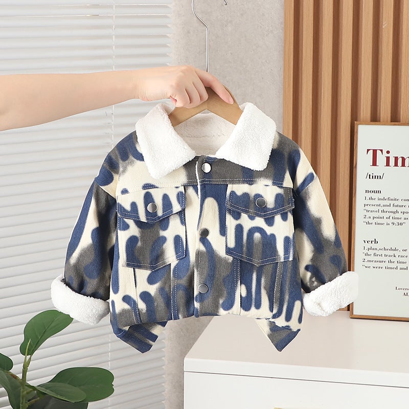 Boys' Denim Coat Clothing 2023 New Baby Korean Style Fleece-Lined Thickened Jacket Baby Children'S Coat Fashion - Image 1