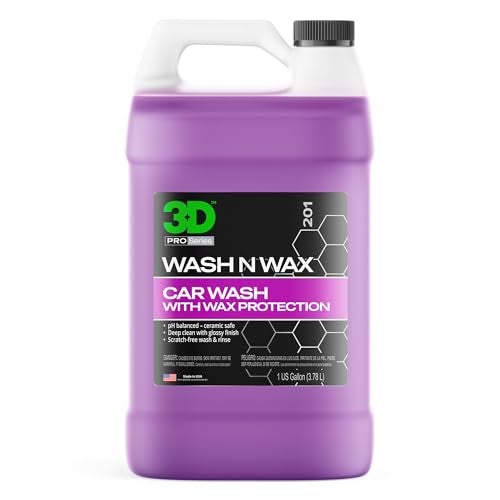 صابون غسيل السيارات 3D Wash N Wax متوازن الرقم الهيدروجيني سهل الشطف خالي من الخدوش مع حماية الشمع 1 جالون