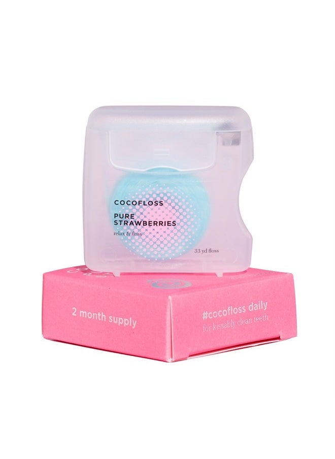 Cocofloss Woven Dental Floss, Dentist-Designed Oral Care, Strawberry Scent, Waxed, Expanding, Kid-Friendly String Floss with Coconut Oil, 1 Spool (33 yd)  - Image 1