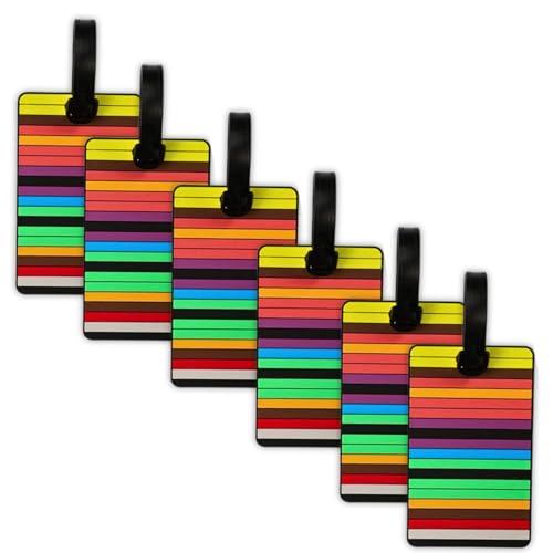 Birthday Popper 6 Pcs Rainbow-Stripes Luggage Tags as Birthday Return Gifts for Boys Fun Colorful Tags for Kids School Bags with Name Label - Image 1