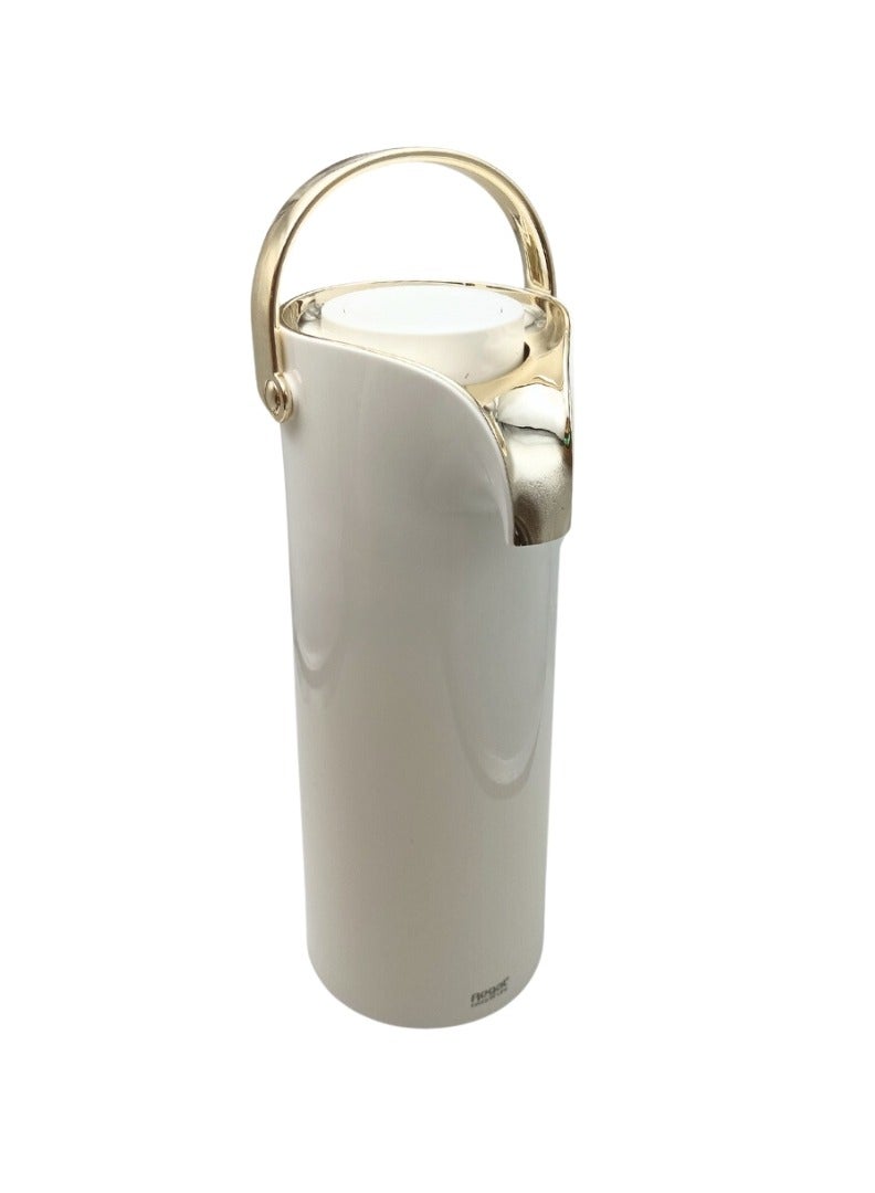 Liying 1Pcs Tea and Coffee Long Thermal | BPA Free & Glass Wall Insulated | Hot & Cold Drinks for 12 Hours (White & Gold) 1.9L Capacity  - Image 1