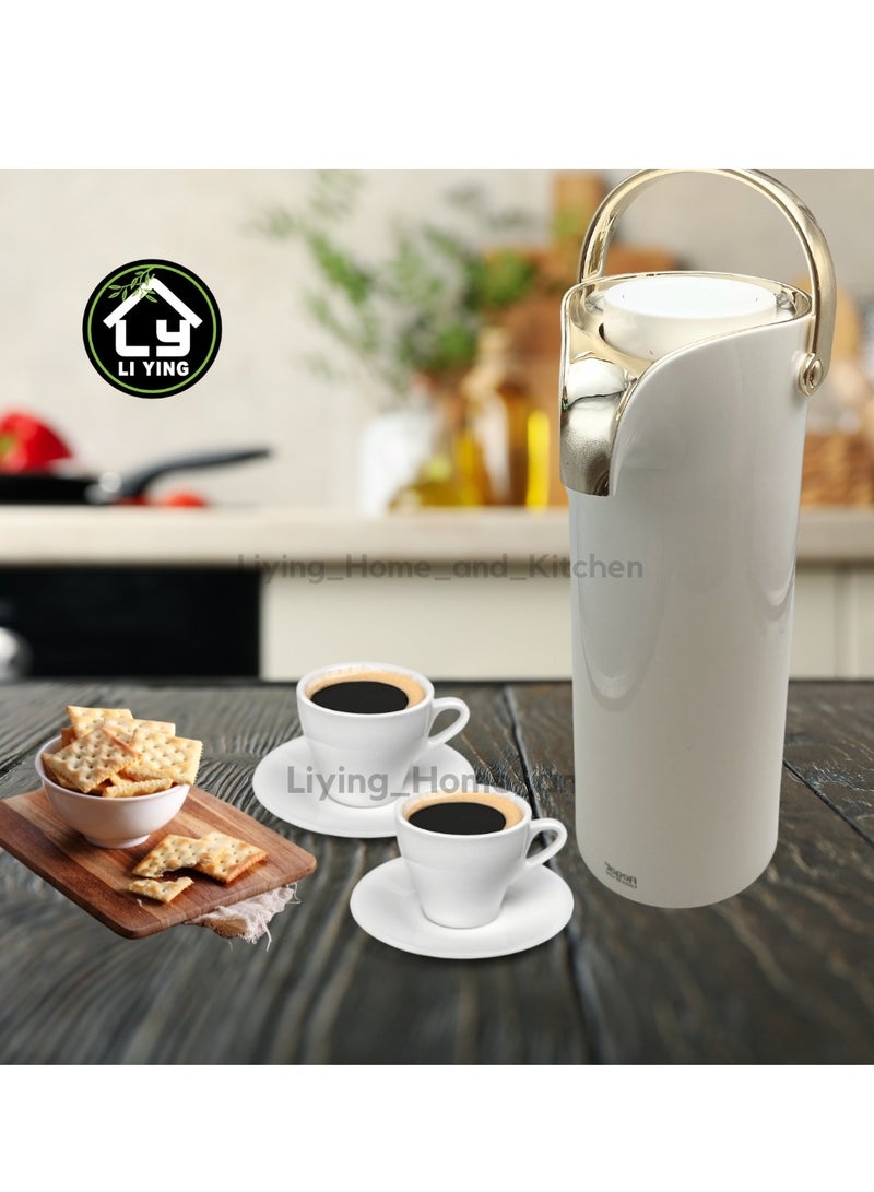 Liying 1Pcs Tea and Coffee Long Thermal | BPA Free & Glass Wall Insulated | Hot & Cold Drinks for 12 Hours (White & Gold) 1.9L Capacity  - Image 5
