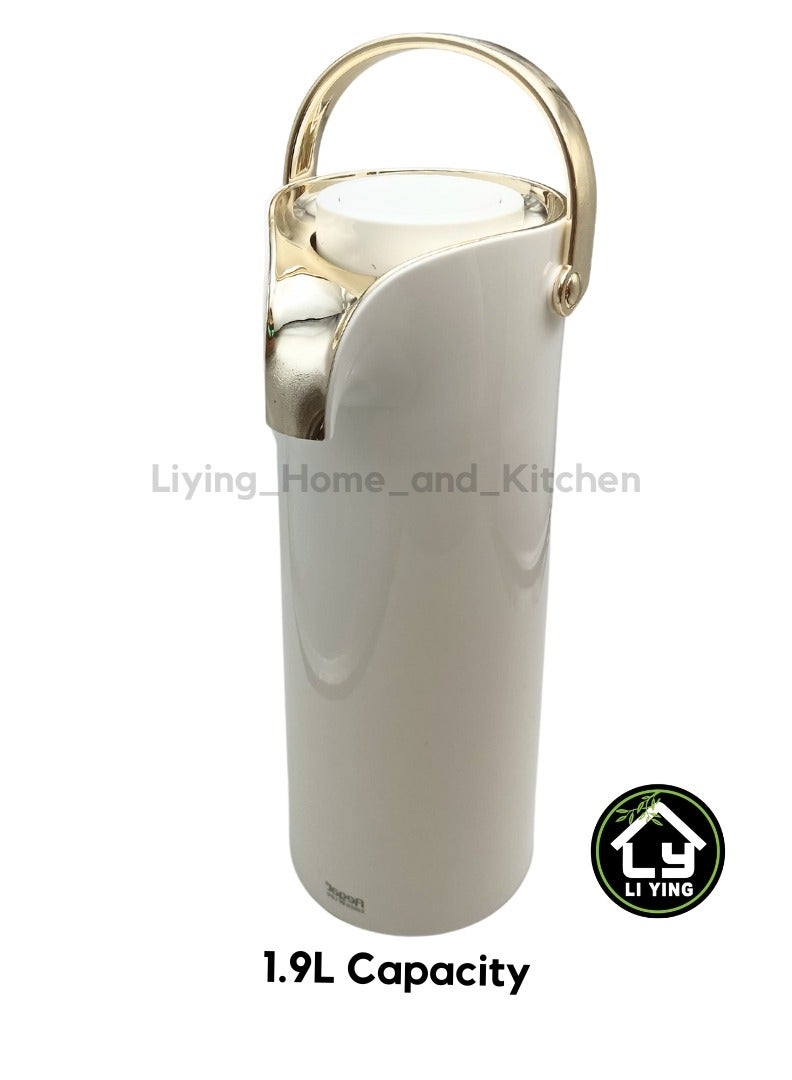 Liying 1Pcs Tea and Coffee Long Thermal | BPA Free & Glass Wall Insulated | Hot & Cold Drinks for 12 Hours (White & Gold) 1.9L Capacity  - Image 2