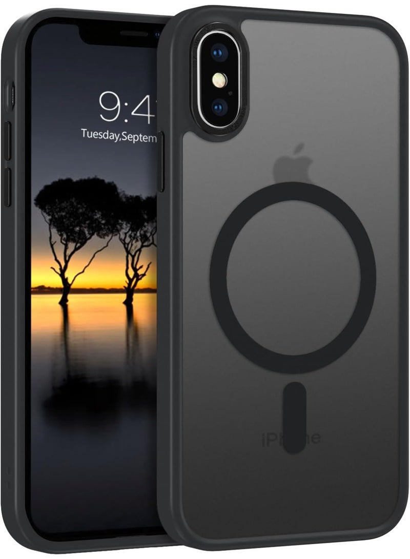 جراب مغناطيسي شفاف متوافق مع MagSafe iPhone Xs Max/iPhone XS Max، مقاوم للصدمات والخدوش (أسود) ظهر شفاف. - Image 1