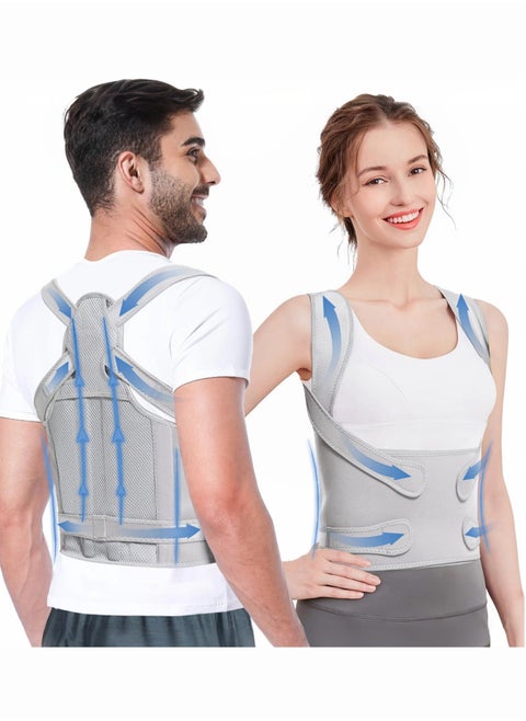 Adjustable Back Support with Posture Corrector, Breathable Brace, Relieves Shoulder, Neck and Back Pain by Supporting and Straightening the Spine.