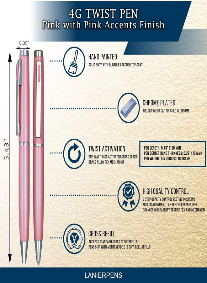 Lanier Pens Lanier 4G Ballpoint Pen - Shiny Chrome Ring & Parts with Medium Tip 0.7mm Cross Style Refill (with Accents - White or Black or Purple or Pink) - Image 4