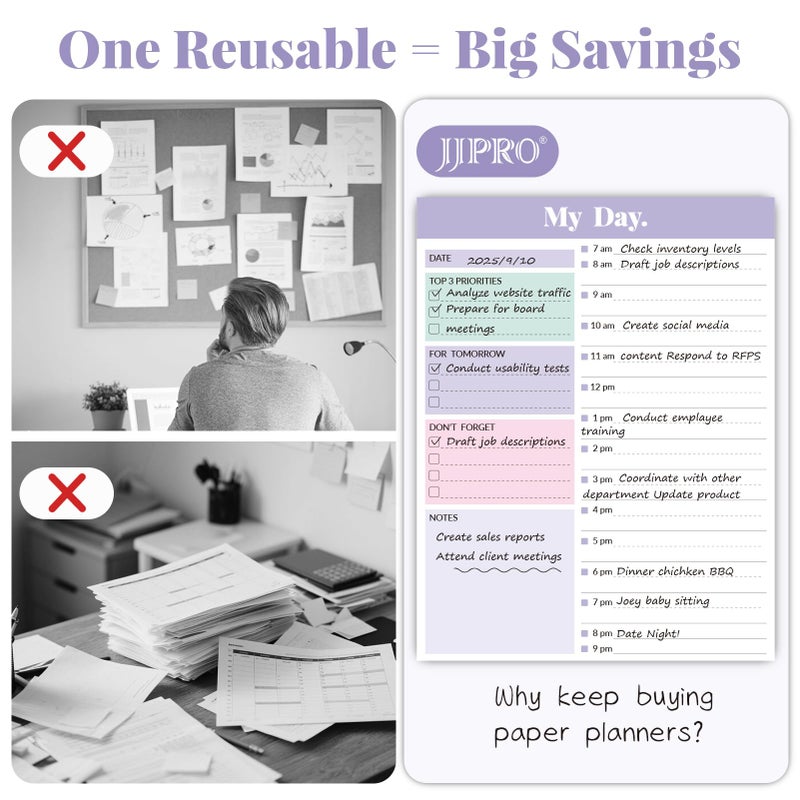 JJPRO Reusable Desktop Daily Planner with Stand,Hourly Dry Erase Board,11"x8.5"Schedule Board,Dry Erase Time Schedule with Time Slots, Desk Hourly Dry Erase Board w/Engineered Wood Stand-Purple - Image 3