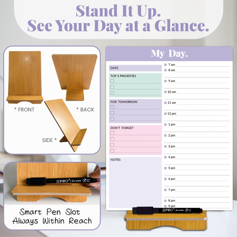JJPRO Reusable Desktop Daily Planner with Stand,Hourly Dry Erase Board,11"x8.5"Schedule Board,Dry Erase Time Schedule with Time Slots, Desk Hourly Dry Erase Board w/Engineered Wood Stand-Purple - Image 4
