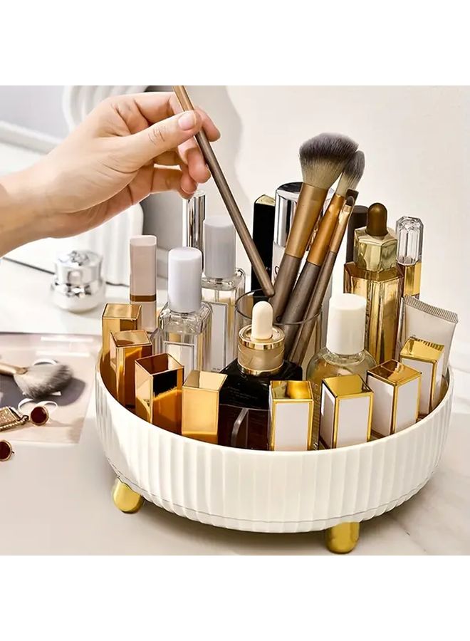 Pearl White 360 Degree Rotating Makeup Organizer With 6 Compartments No Assembly Required - Image 1