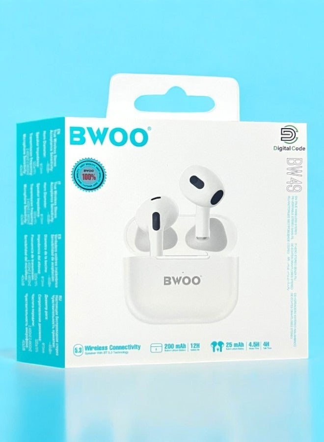 بوو سماعة بلوتوث برو أصلية من BWOO الاصدار الثالث بلس, سماعة لاسلكية بلوتوث تدعم الشحن اللاسلكي تتميز بصفاء الصوت وعزل الضوضاء تعمل على جميع الجوالات مثل آيفون, جالكسي, هواوي - Image 4