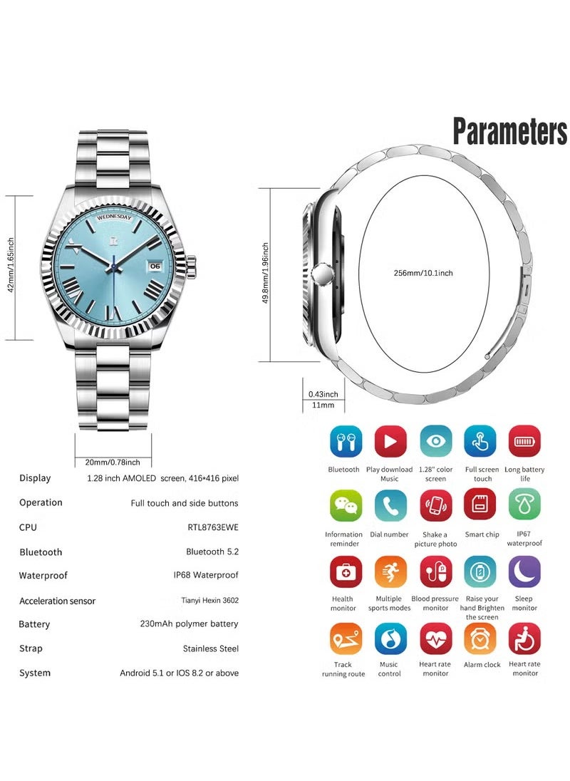 RollsTimi  - Men's Bluetooth Smartwatch 1.28-Inch Full-Screen Touch Sports Waterproof Sleep Monitoring Android Ios System Universal RT I80 - Image 1