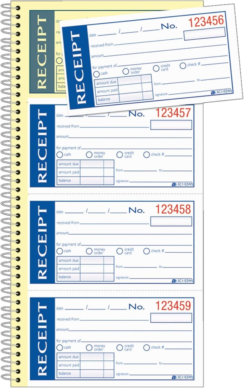 Adams Write n' Stick Receipt Book, 2-Part, Carbonless, White/Canary, 5-1/4" x 11", Spiral Bound, 200 Sets per Book, 4 Receipts per Page (SC1152WS) - Image 2