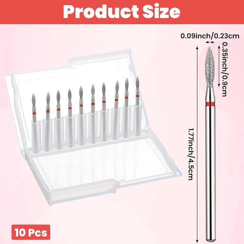 Sibba 10PCS Cuticle Nail Drill Bits Flame Shape Heads Cuticle Remover Bits 3/32 Professional Manicure Nail File Diamond Drill Bit Cleaner Efile Bit for Dead Skin Gel Acrylic Nails Prep Techs Salon - Image 2