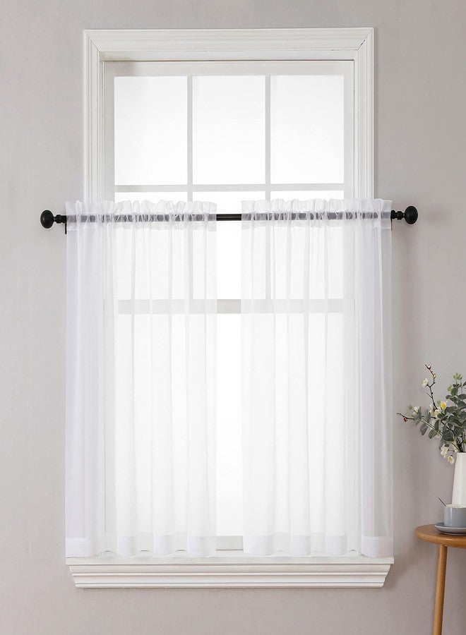 Chyhomenyc White Sheer Curtains 36 inch Length 2 Panels Set, Light Filtering Voile Rod Pocket Short Window Curtians for Bathroom Living Room Farmhouse Small Windows, Each 42Wx36L in, 2PCS, White - Image 1