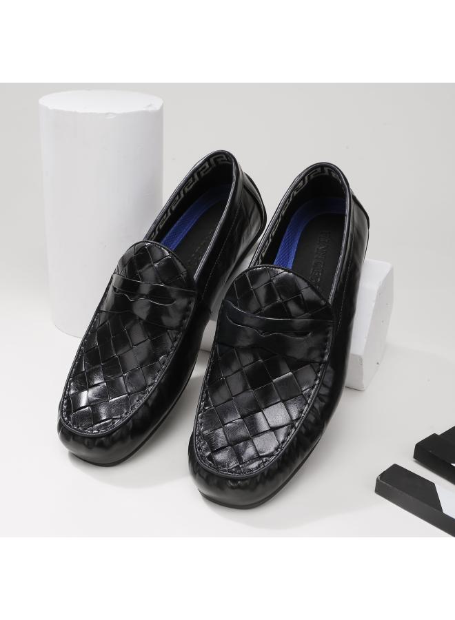 SHAKA New Woven Peas Men's Shoes Summer Genuine Leather Loafers Shoes Cover Feet Casual Soft Bottom Thin Breathable Men's - Image 1