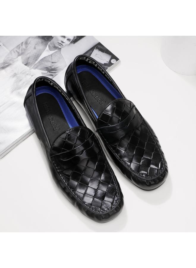 SHAKA New Woven Peas Men's Shoes Summer Genuine Leather Loafers Shoes Cover Feet Casual Soft Bottom Thin Breathable Men's - Image 2