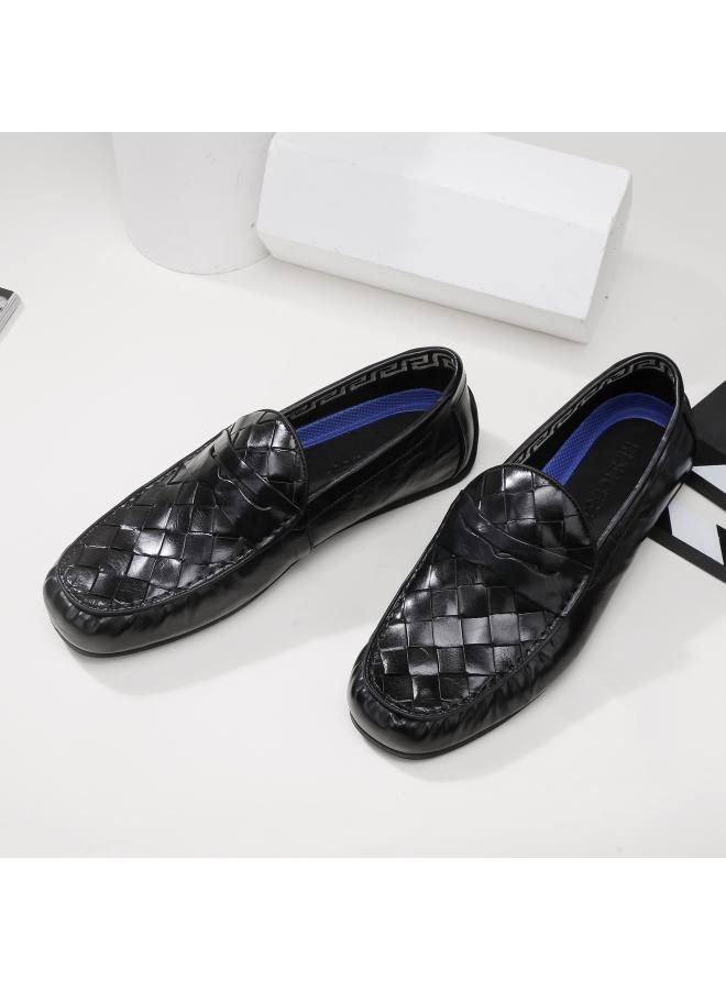 SHAKA New Woven Peas Men's Shoes Summer Genuine Leather Loafers Shoes Cover Feet Casual Soft Bottom Thin Breathable Men's - Image 4