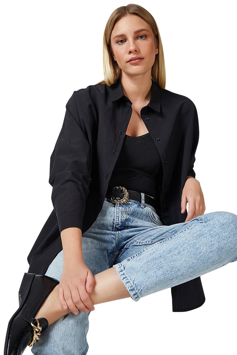 BIG DART Oversized Button Down Shirts for Women, Dressy Casual Long Sleeve Blouses Summer Tops Tunics (US, Alpha, XX-Large, Regular, Regular, Black) - Image 3