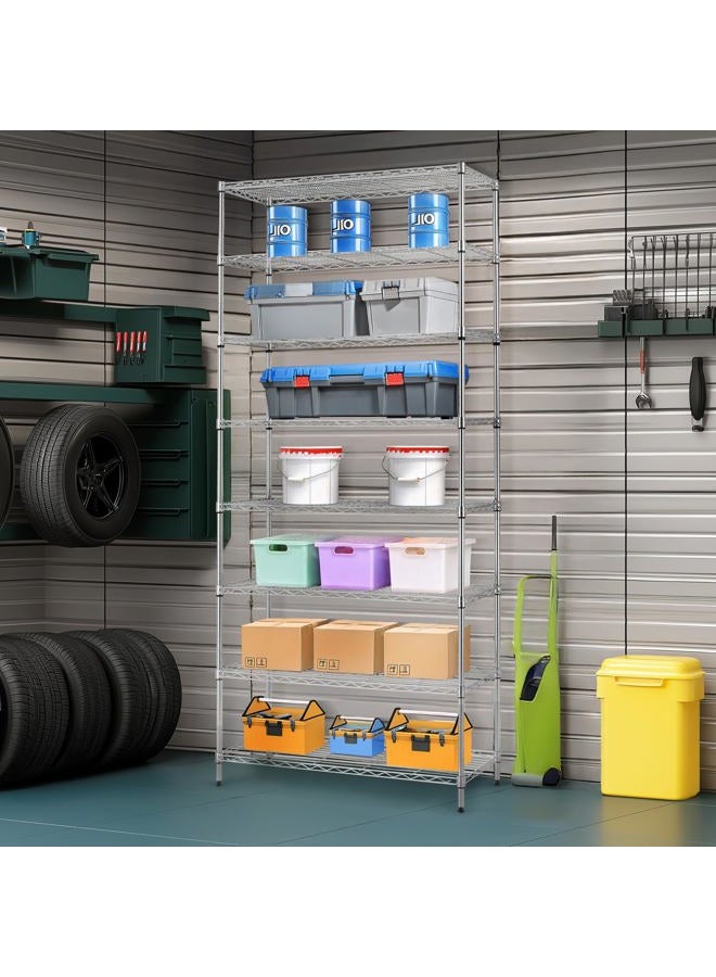 Finnhomy 8-Tier Wire Shelving Unit Adjustable Steel Wire Rack Shelving, 14x36x80 Inches 8 Shelves Metal Storage Rack, Pantry Shelves for Storage, Metal Garage Shelves with NSF Certified, Chrome - Image 4