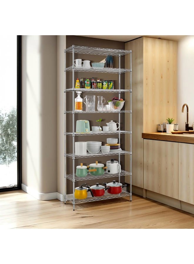 Finnhomy 8-Tier Wire Shelving Unit Adjustable Steel Wire Rack Shelving, 14x36x80 Inches 8 Shelves Metal Storage Rack, Pantry Shelves for Storage, Metal Garage Shelves with NSF Certified, Chrome - Image 5