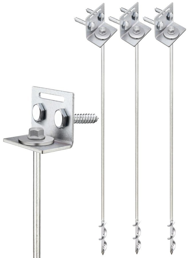 MightyPhine Ground Anchors Screw In - 24" Set of 4 with Brackets and Drill Bit - Earth Anchors - Mobile Home Anchors - Storage Shed Anchor Kit - Swing Set Anchors for Metal Swing Set - Playset Anchors - Tie Down - Image 1