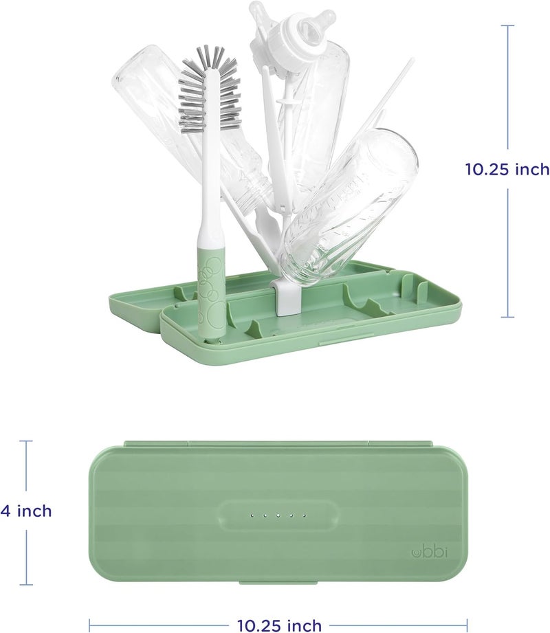 ubbi On-The-Go Drying Rack and Brush Set, Includes Travel Case and Bottle Brush for Compact Storage, Holds Up to 8 Bottles, Baby Travel Accessories, Sage - Image 2