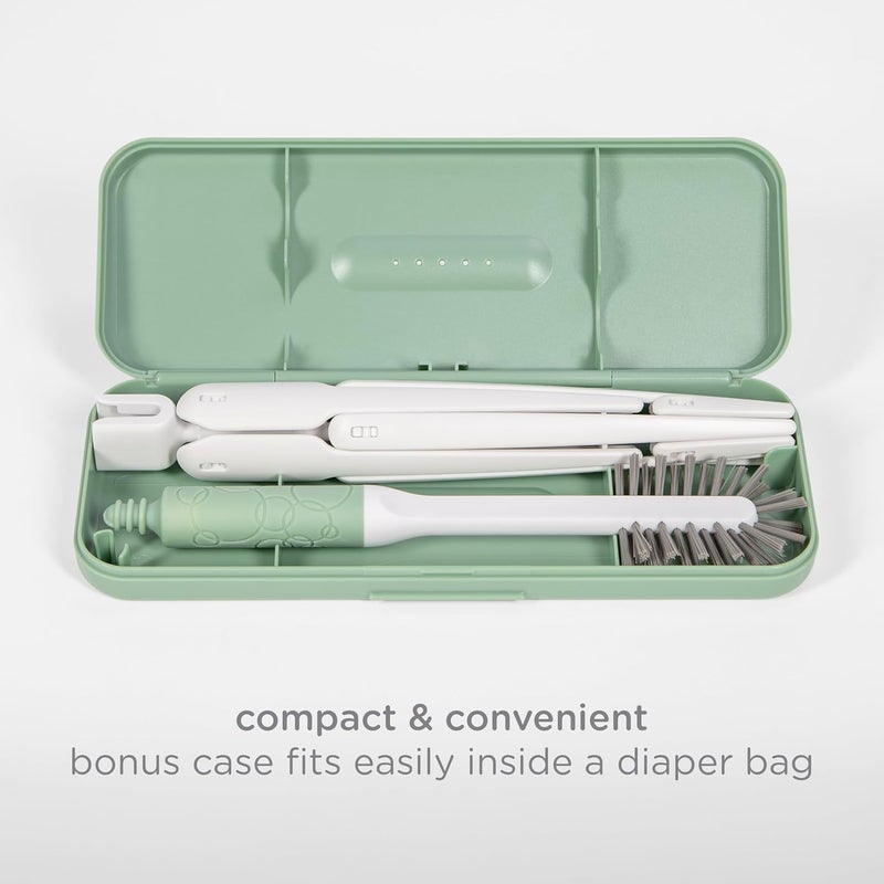 ubbi On-The-Go Drying Rack and Brush Set, Includes Travel Case and Bottle Brush for Compact Storage, Holds Up to 8 Bottles, Baby Travel Accessories, Sage - Image 3