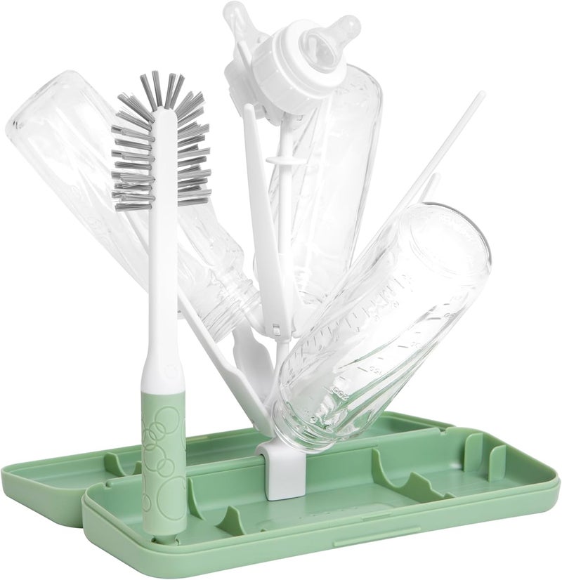 ubbi On-The-Go Drying Rack and Brush Set, Includes Travel Case and Bottle Brush for Compact Storage, Holds Up to 8 Bottles, Baby Travel Accessories, Sage - Image 1