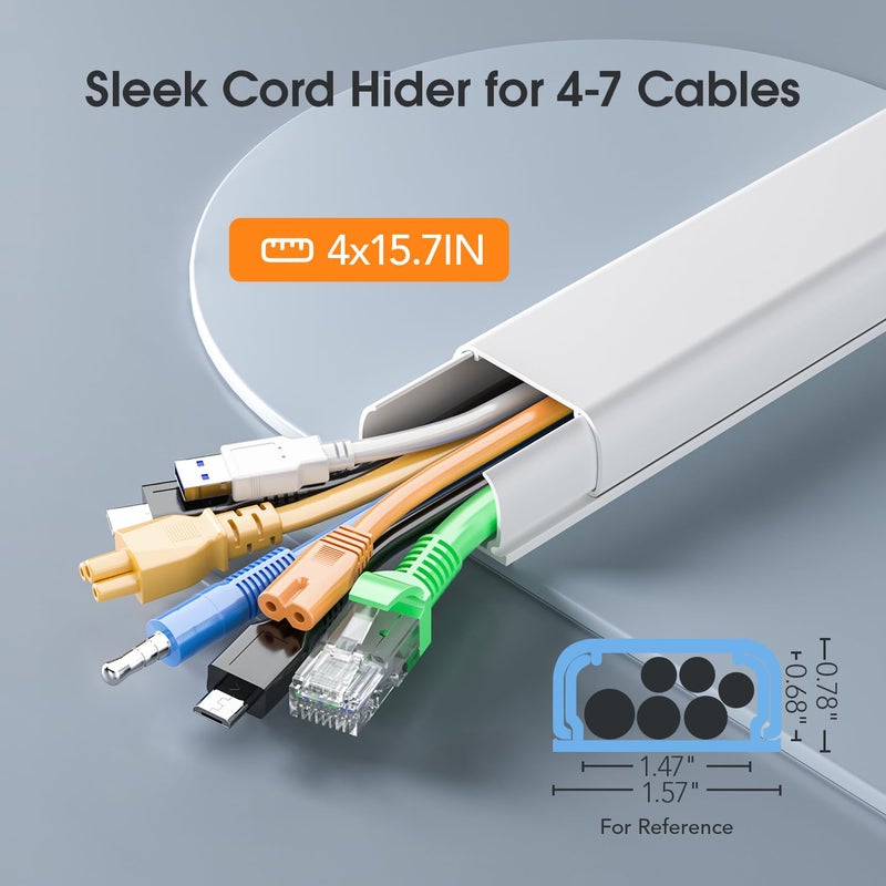 Delamu Cord Covers for 4-7 Wires on Wall, 62.8in Cord Hider Cable Hider, Paintable Wire Covers for Cords on Wall, TV Cord Hider for Wall Mount TV, Cable Cover Management, 4X L15.7 W1.57 H0.78in - Image 2