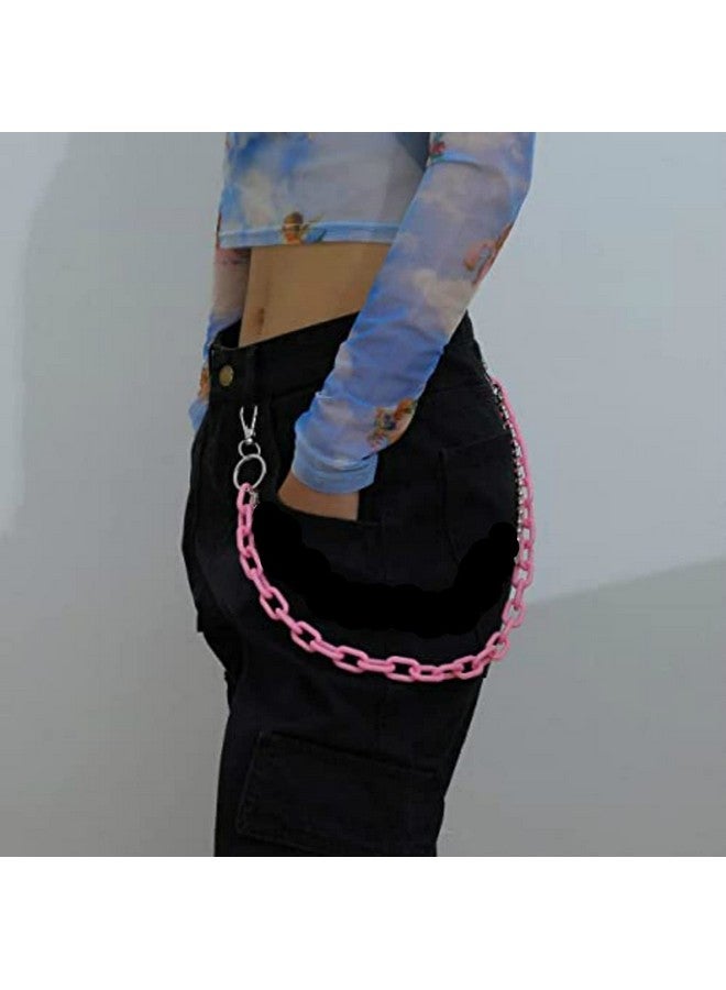 Sither سلسلة محفظة من الأكريليك الملون لسراويل الجينز، سلسلة جيب، سلسلة حزام، سلسلة مفاتيح، أسلوب الهيب هوب بانك، لسراويل الجينز للنساء والرجال، هدية في عيد الهالوين (وردي) - Image 2