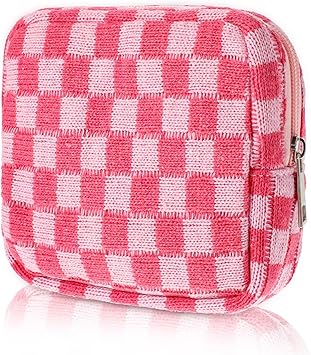 Bremorou Menstrual Bags for Teen Girls Corduroy Sanitary Napkin Storage Bag Mini Makeup Pouch Portable Period Pouch with Zipper Sanitary Pads Bag Tampons Holder for Purse First Period WomenPink  - Image 1