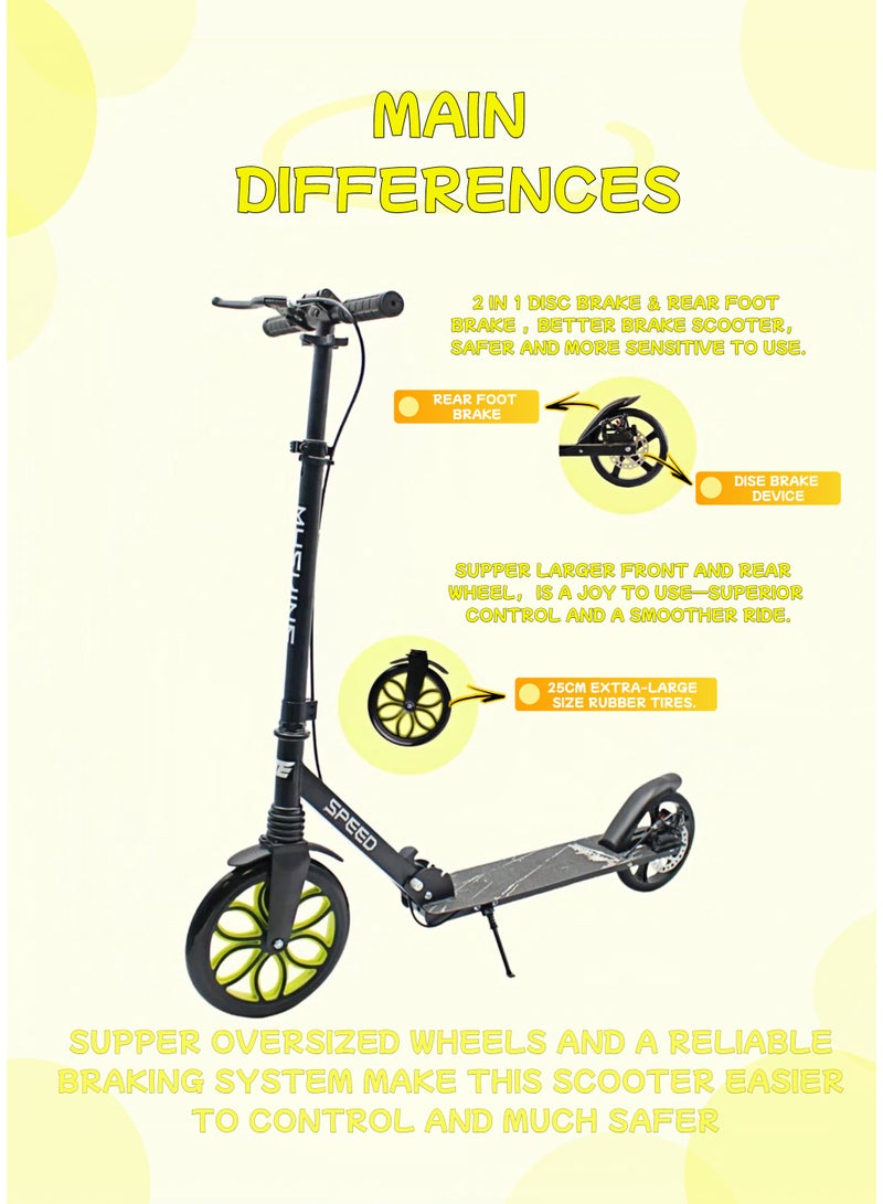 EASY FUTURE Rear Brake & Handle Kick Scooter, Scooters for Kids with Big Wheel and Foldable Height Adjustable Handle, Kids Scooter for 7 to 14 Years Including Protective Gear Set - Image 2