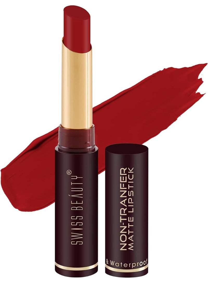 Swiss Beauty Non-Tranfer Matte Lipstick, Smooth & Waterproof, Orange Red, 2g - Image 1