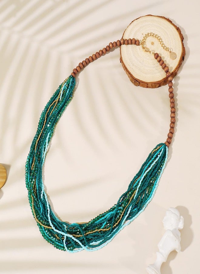 Coiris Chunky Statement Necklaces for Women Boho Multi Long Layered Strand Beaded Necklace for Women Handmade Crystal Beach Jewelry Gift - Image 4