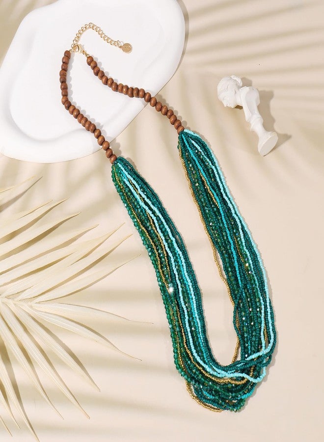 Coiris Chunky Statement Necklaces for Women Boho Multi Long Layered Strand Beaded Necklace for Women Handmade Crystal Beach Jewelry Gift - Image 5