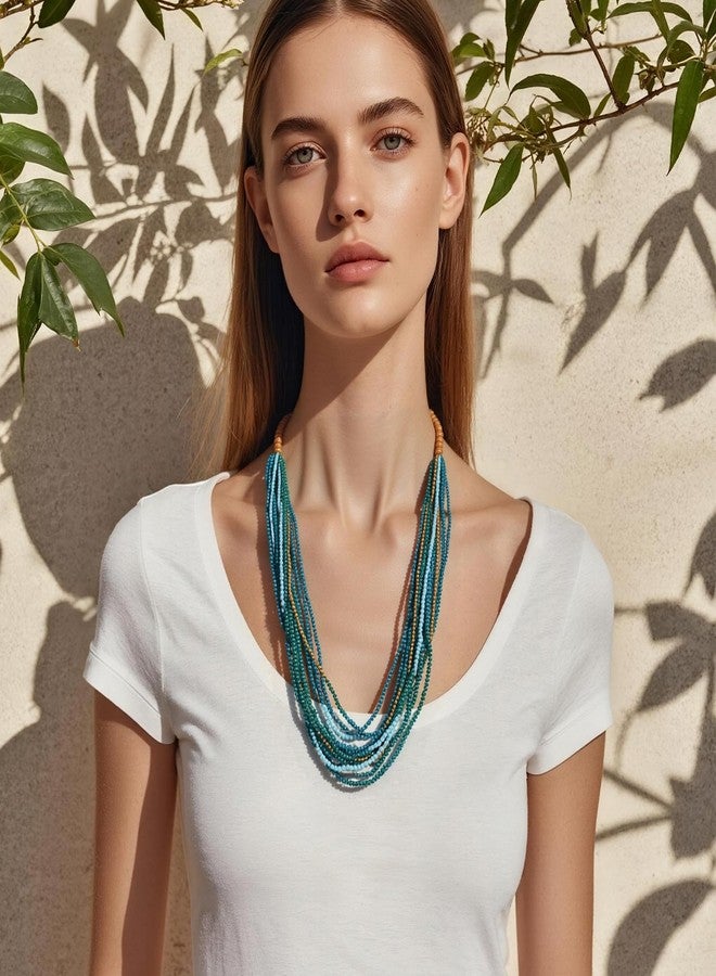 Coiris Chunky Statement Necklaces for Women Boho Multi Long Layered Strand Beaded Necklace for Women Handmade Crystal Beach Jewelry Gift - Image 2