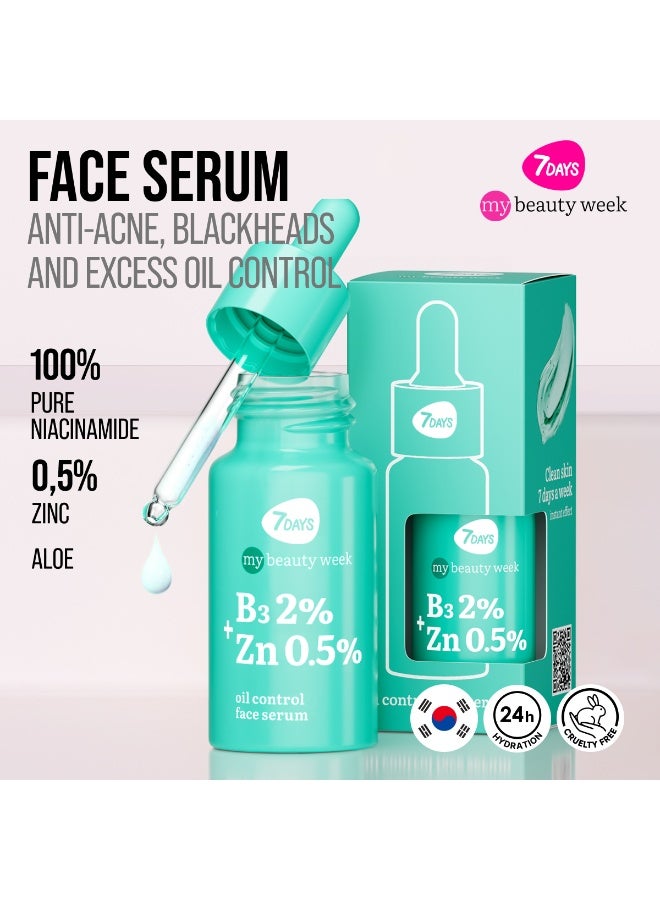 7DAYS MY BEAUTY WEEK B3 2%+ZN 0,5% Oil control face serum, 20 ml - Image 3